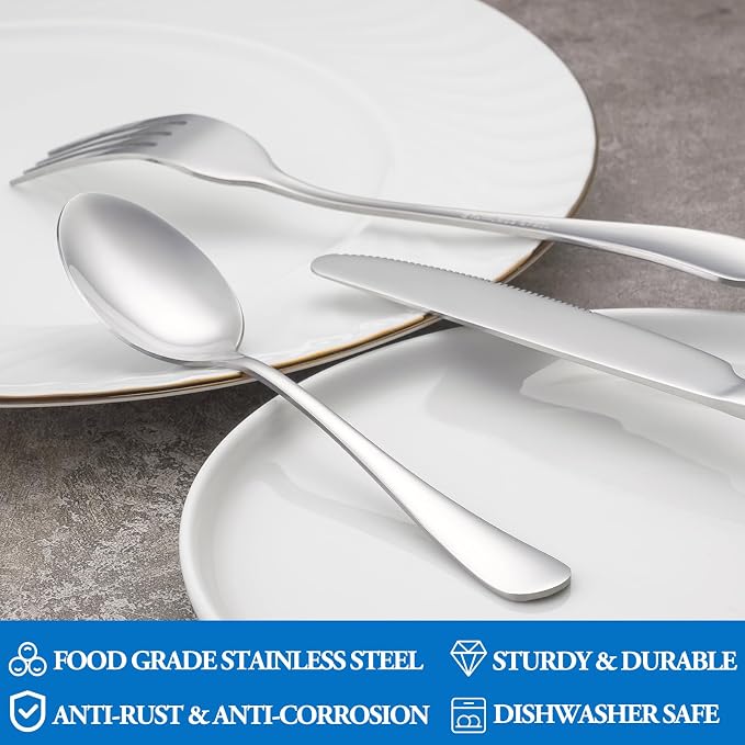 8 Pcs Forks and Spoons Silverware Set, Food Grade Stainless Steel Flatware - Image 3