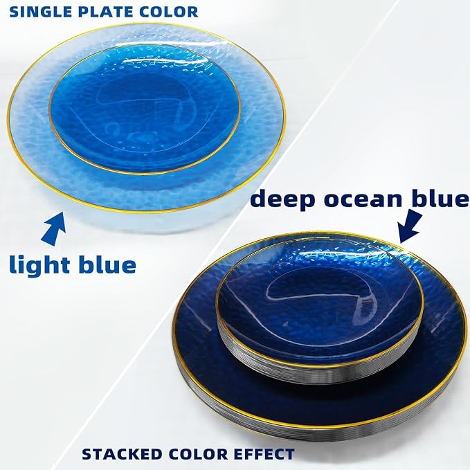 150 Pcs Blue Plastic Dinnerware Set, Disposable Plates - Image 2