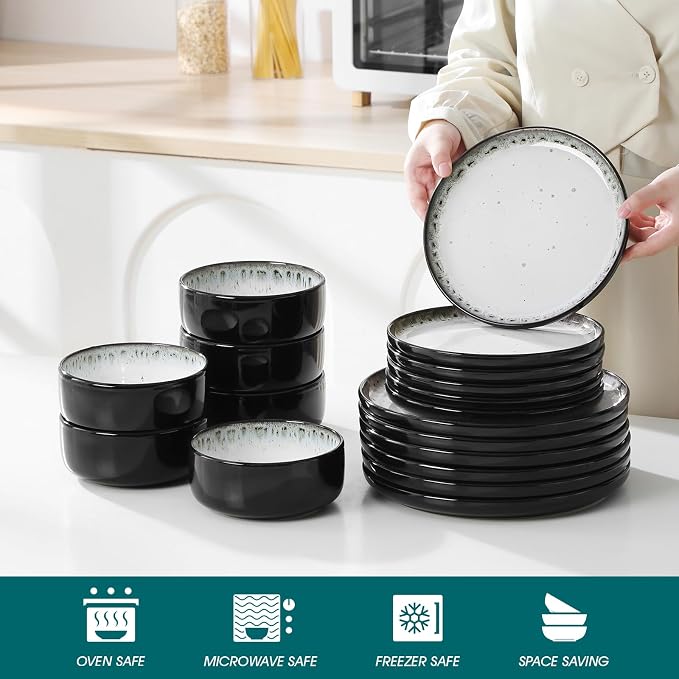 vancasso PLAYA Plates and Bowls Sets, 18 Pieces Beige Dinnerware Sets - Image 4