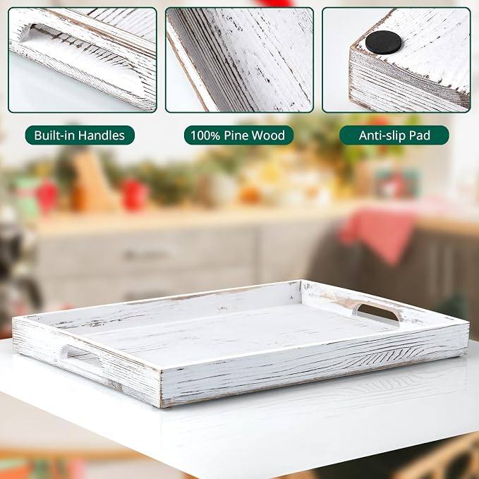 17 Inch Rustic White Serving Tray - Image 4