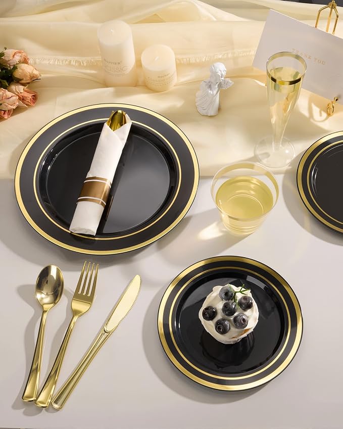 320PCS Black Gold Fancy Disposable Dinnerware Set - Image 6
