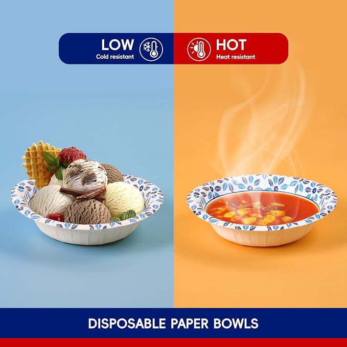 156 Count Paper Bowls 12 oz Soak Proof, Heavy Duty Printed Disposable Small - Image 4