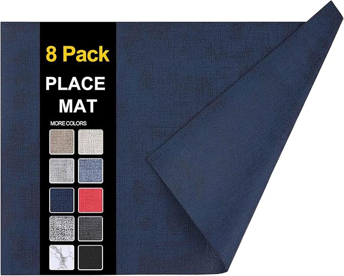 Faux Leather Heat Resistant Placemats 8 Packs, Waterproof Wipeable Dining PU by homing