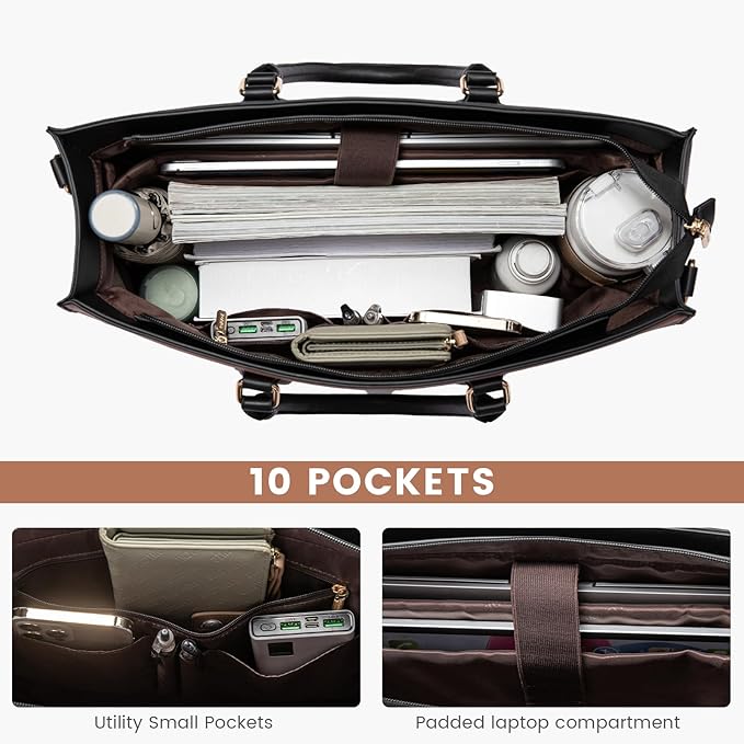 LOVEVOOK Laptop Bag for Women, 15.6 lnch Waterproof Lightweight Leather Tote Bag - Image 4