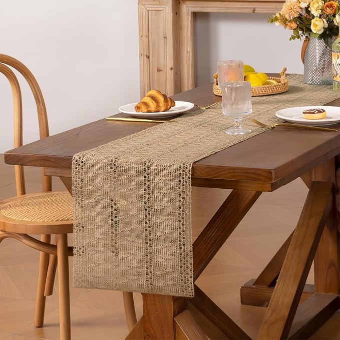 Burlap Boho Table Runner for Spring Home Decor 108 Inches Long, Modern - Image 6