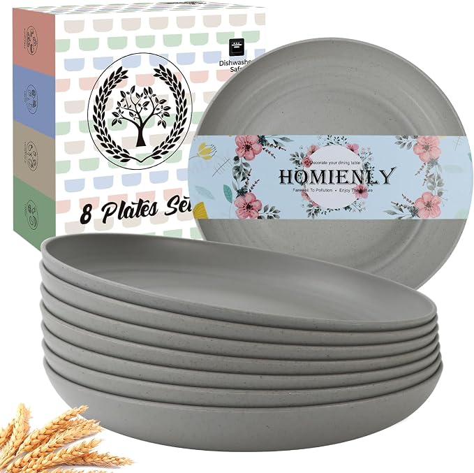 Dinner Plates Set of 8 Premium Wheat Straw Plate Alternative by HOMIENLY