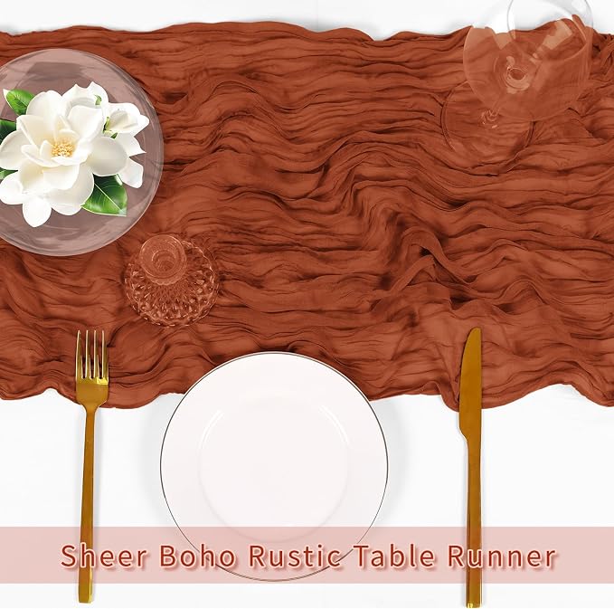 3 Pack Terracotta Cheesecloth Table Runner, 17 x 108 inch, Semi Sheer Boho - Image 5