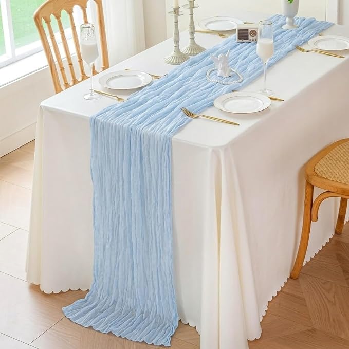 10 Pack Light Blue Cheesecloth Table Runner 22x120 Inch Boho Gauze Table Runner - Image 8