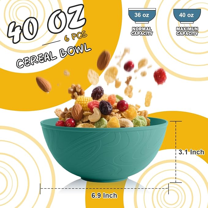 40 OZ Wheat Straw Bowl Sets, Microwave & Dishwasher Safe, Kitchen Bowl Set - Image 2