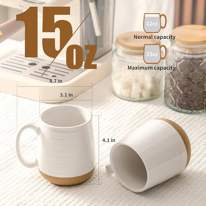 HASENSE Porcelain Coffee Mugs Set of 6, 15 Ounce Large Ceramic Coffee Cups Set - Image 2