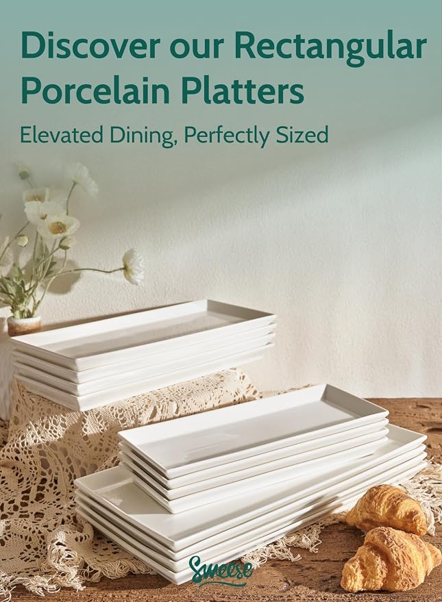 Sweese Rectangular Porcelain Platters, Serving Trays - Image 8