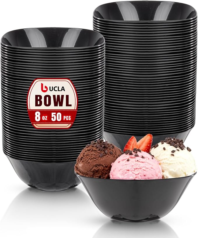 bUCLA 50 Pack Black Plastic Small Bowls - 8oz Disposable Ice by BUCLA