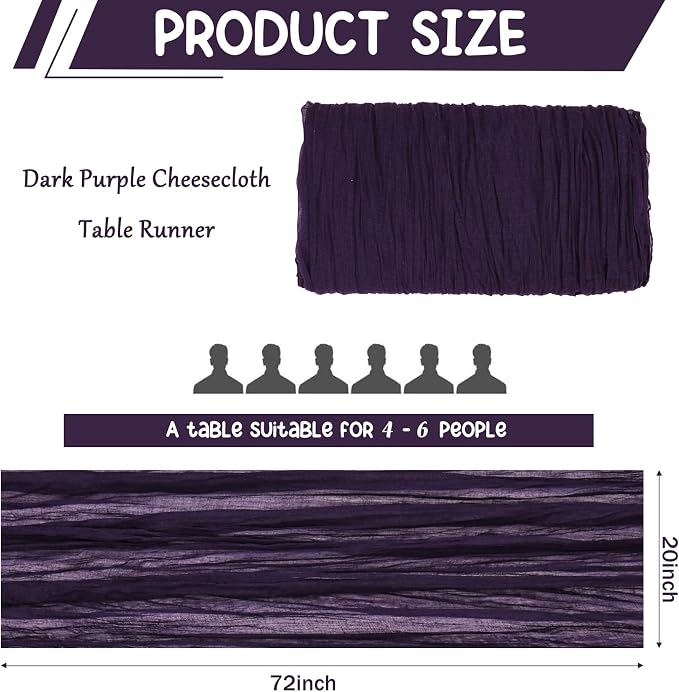 10 Pack Dark Purple Cheesecloth Table Runner 6FT Boho Gauze Fabric Table Runner - Image 2