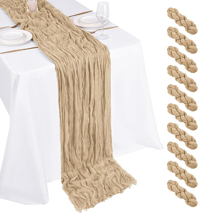 10 Pack Beige Cheesecloth Table Runner 17x108 Inch Boho Gauze Cheese Cloth by Unknown