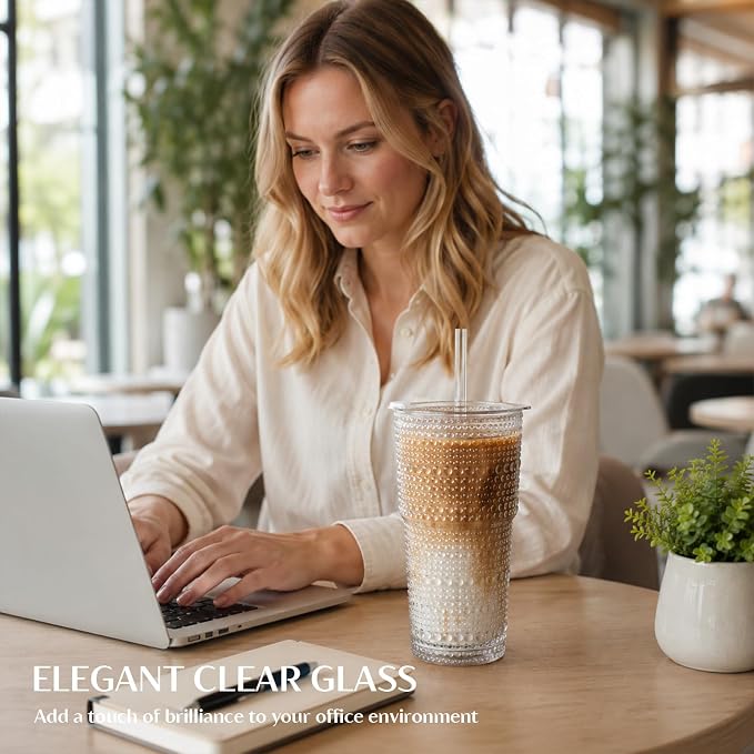 INSETLAN 20 oz Hobnail Glass Cups - Image 9