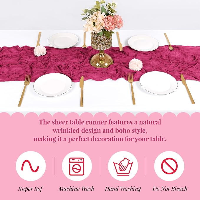 6 Pack Hot Pink Cheesecloth Table Runner, 17 x 108 Inch, Gauze Cheese Cloth - Image 5