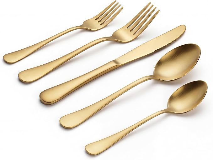 LIANYU 20 Piece Matte Gold Silverware Set, Stainless Steel Gold Flatware | by LIANYU