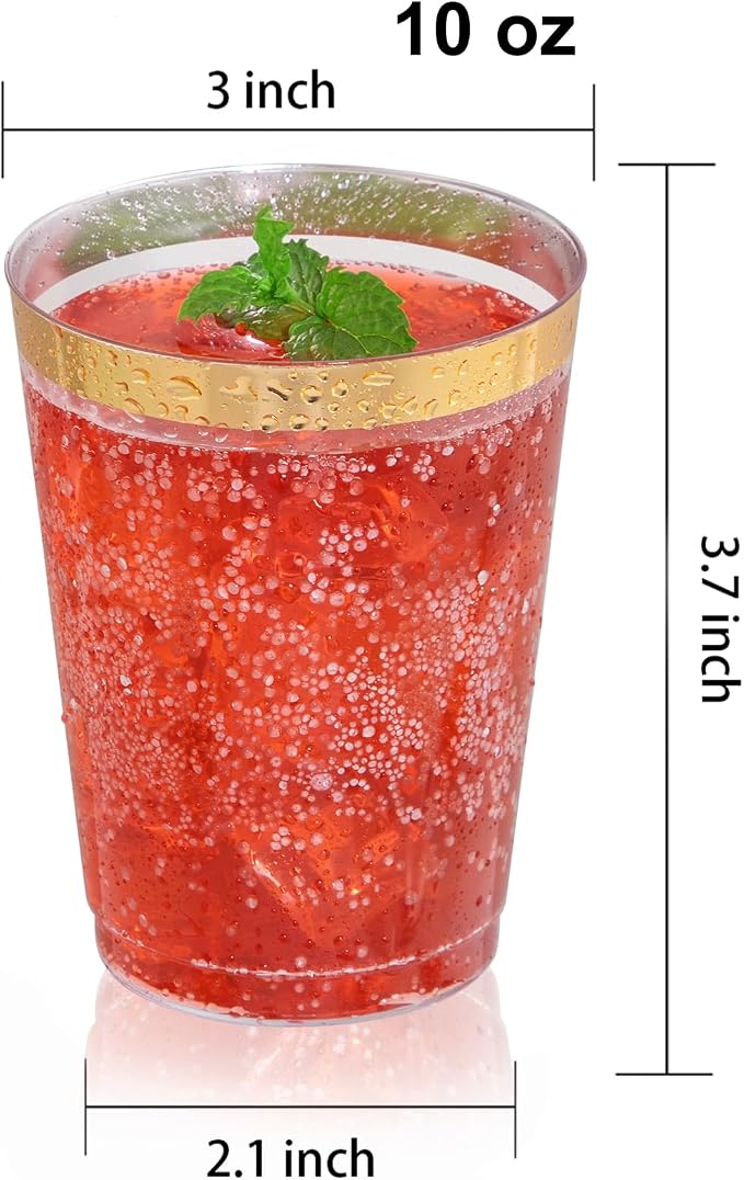 DaYammi 200 Pack Gold Plastic Cups 10 Oz Clear Cup Gold Rimmed Disposable Wine - Image 2