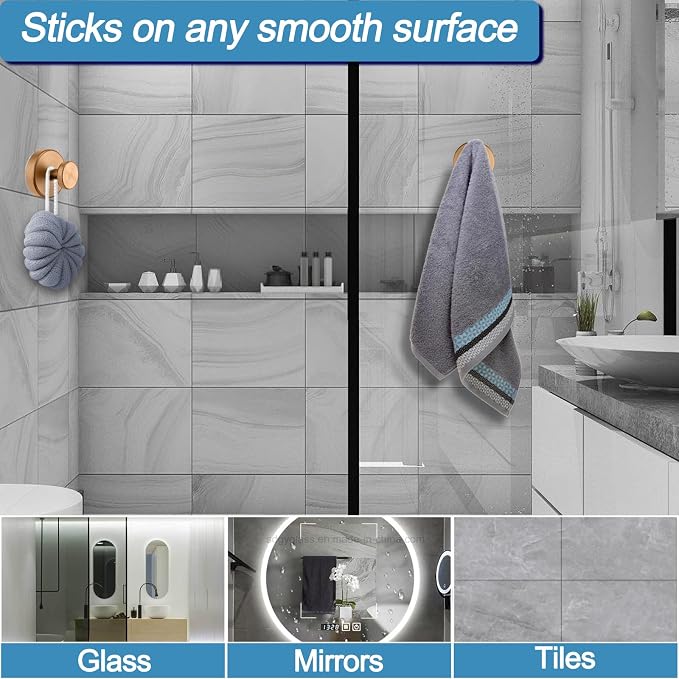Suction Cup Hooks for Shower, No Drill Towel Hooks for Bathroom | Shower Hooks - Image 4