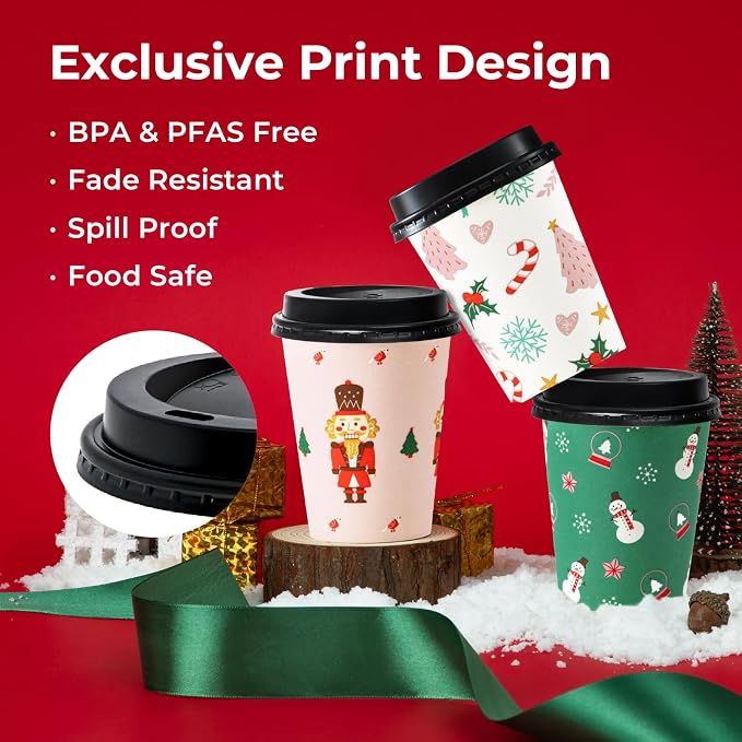 Fit Meal Prep 50 Pack 12 oz Christmas Disposable Coffee Cups - Image 3