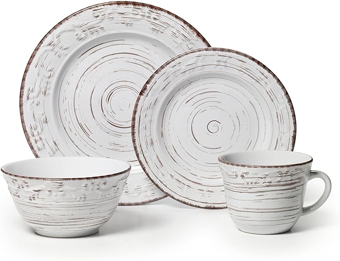 Pfaltzgraff Trellis White 16-Piece Stoneware Dinnerware Set, Service - Image 2