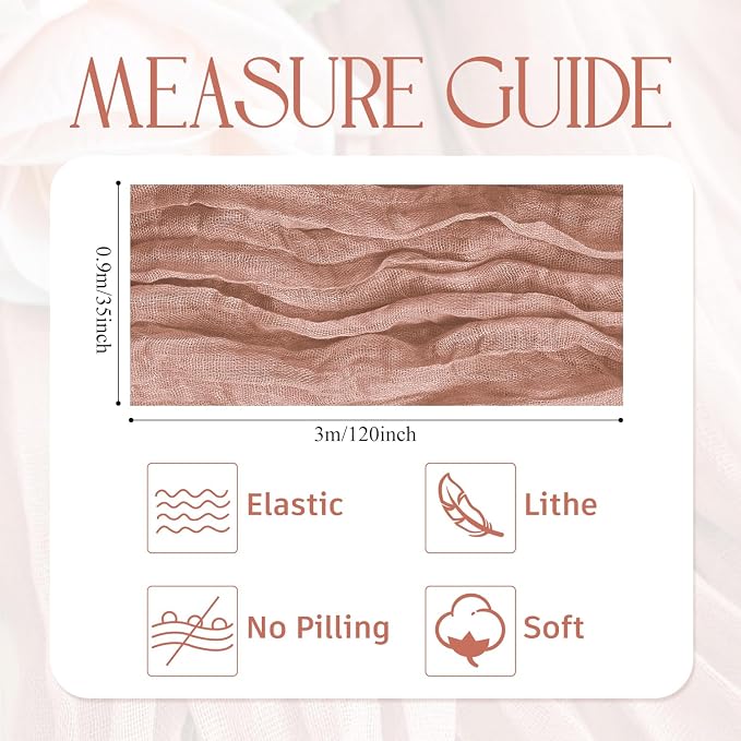 Cheesecloth Table Runner Dusty Pink 10FT Boho Gauze, 6 Pack | 120 Inch Cheese - Image 2