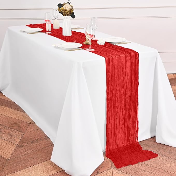 8 Pack Red Table Runner 17 x 108inch Cheesecloth Table Runner Boho Gauze Table - Image 4