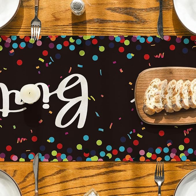 Artoid Mode Polka Dot Black Happy Birthday Table Runner, Seasonal Halloween - Image 7