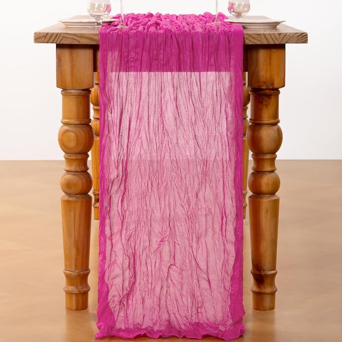 DeZerlor Hot Pink Cheesecloth Table Runners 6 Pack Summer Boho Runners | - Image 3