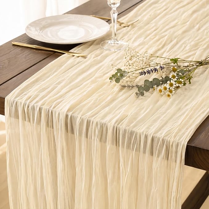 1 Pack Ivory Cream Cheesecloth Table Runner 120 Inch Boho Wedding Decor | by Fixwal