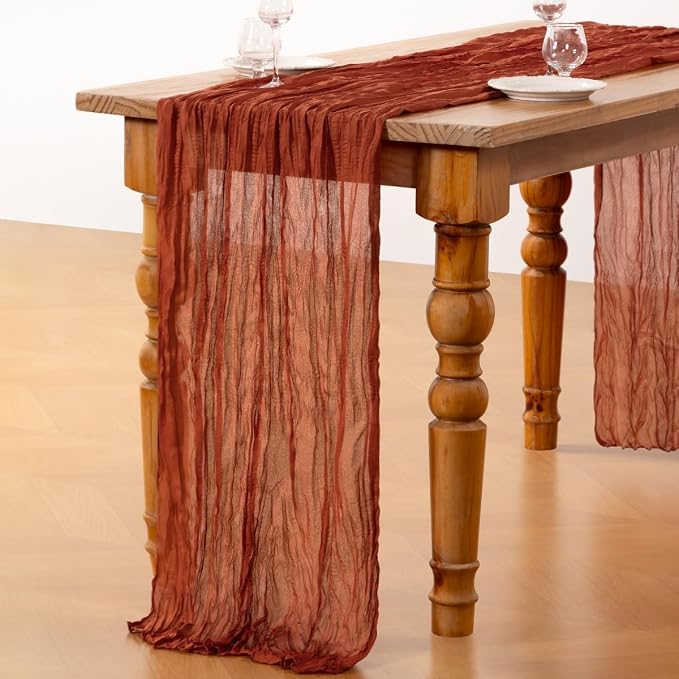 DeZerlor Terracotta Cheesecloth Table Runner 2 Pack Summer Table Runners 120 - Image 4