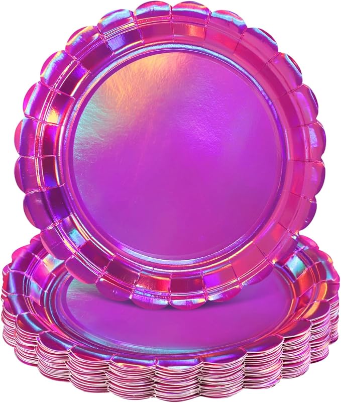 NatNarr 30 Pk Iridescent Pink Plates 9" Holographic Dessert Cake Plates | by NatNarr