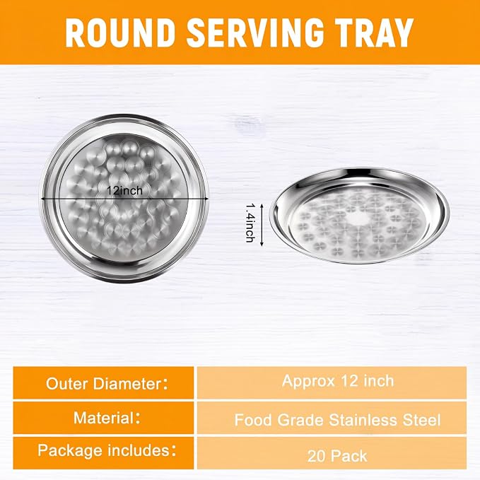 20 Pack Stainless Steel Round Serving Tray - Image 2