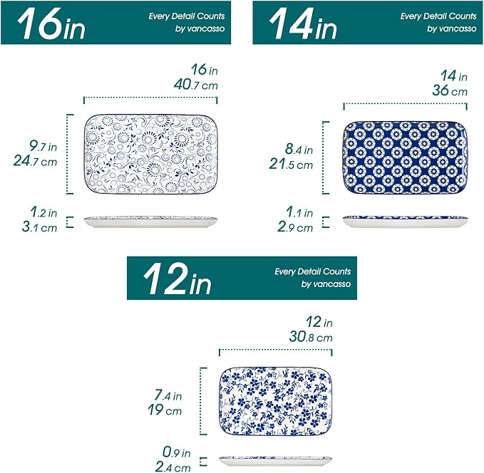 vancasso Porcelain Serving Platters Set of 3, Serving Trays - Image 7