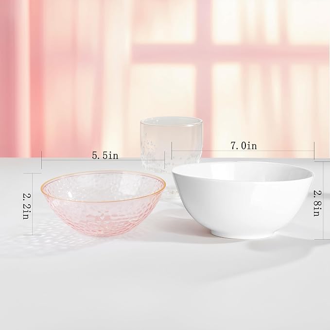 50 Pack 12 Ounce Pink Plastic Bowls Serving Bowls Hammered Clear Bowl - Image 7