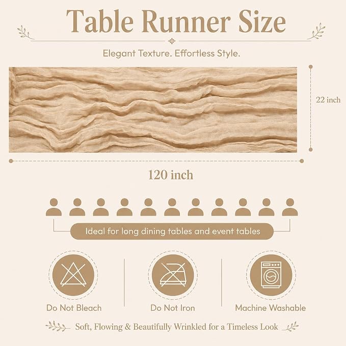 10 Pack Beige Cheesecloth Table Runner 22 x 120 Inch Gauze Table Runners | 10FT - Image 2