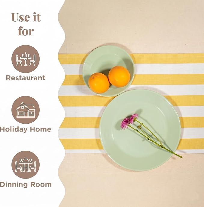 Folkulture Fall Table Runner 90 Inches Long | Yellow & White Striped | Table - Image 3