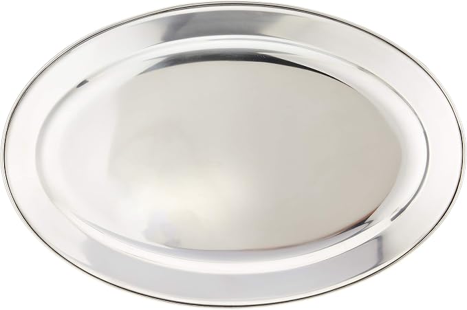Winco 18" x 11 1/2" Oval Stainless Steel Platter | Restaurant service, Desserts - Image 3
