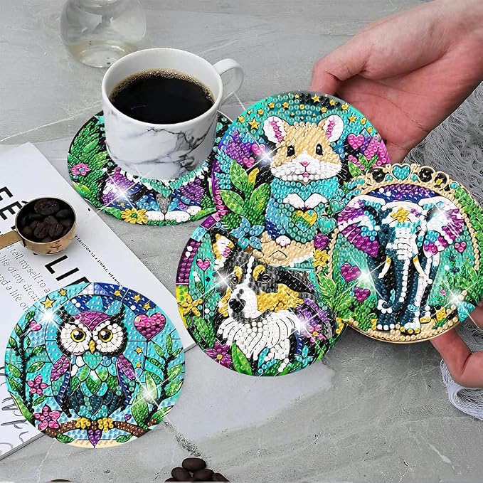 ijbnhd 8 PCS Animals Diamond Painting Coasters 4X4inch | Animals Diamond Art - Image 5