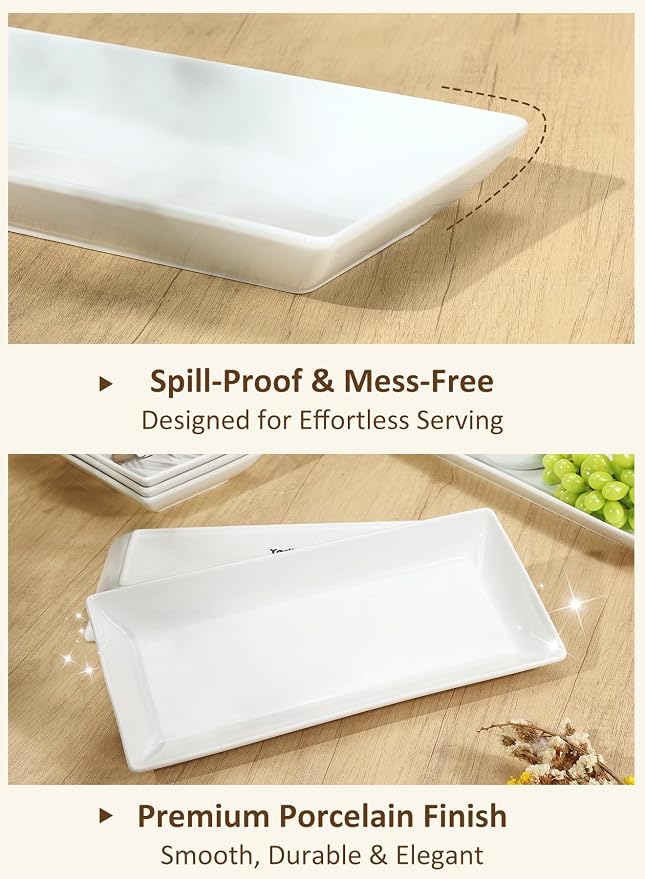 14” White Porcelain Serving Platters, Elegant Large Rectangular Plates Trays - Image 7