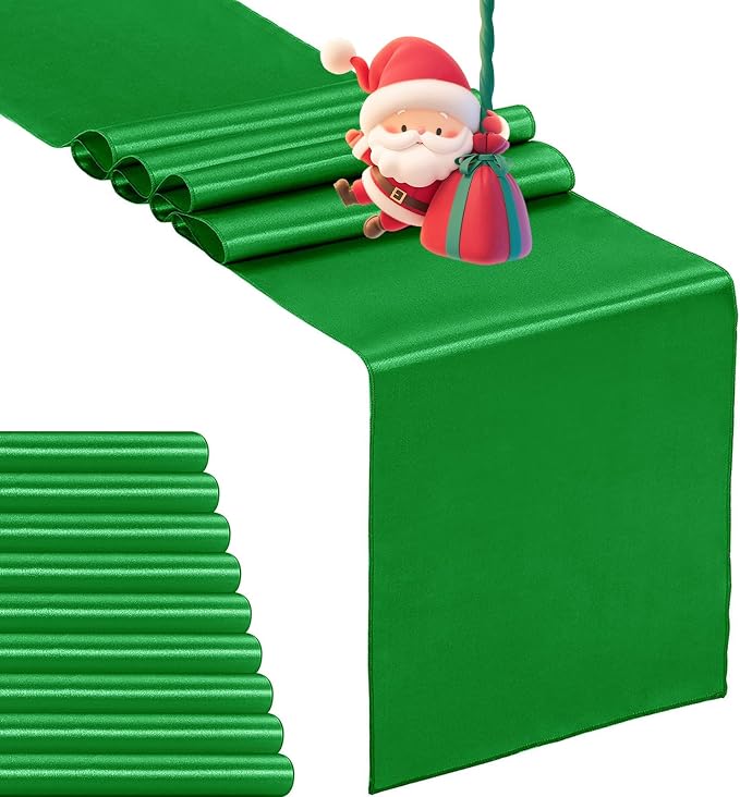 10-Pack Satin Table Runner Emerald 12 x 108 inches Long, Table Runners by Hahuho