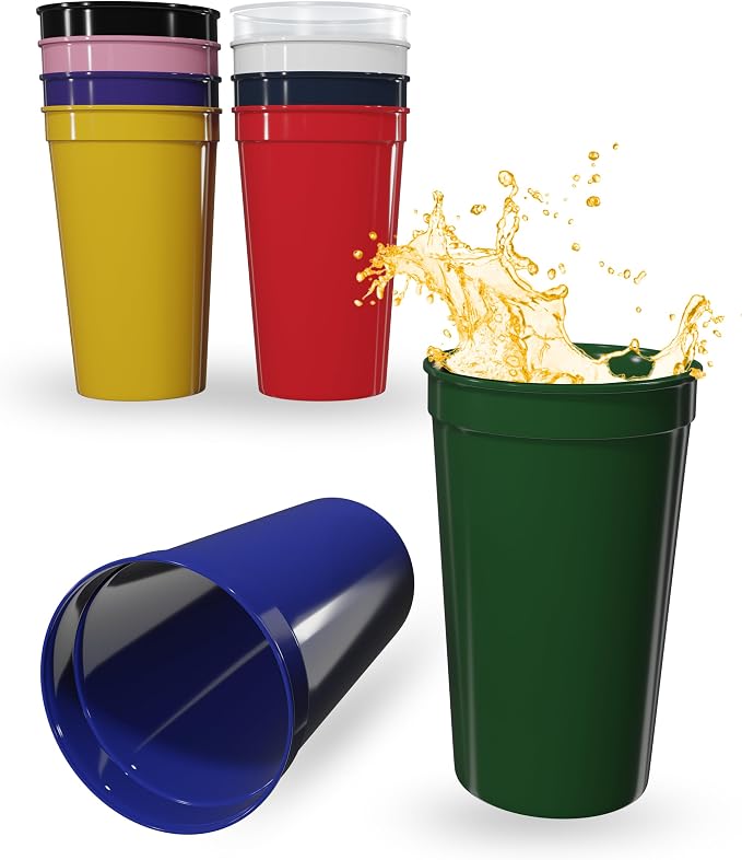 PartyPrints 10 Pack 22 oz Assorted Reusable Blank Plastic Cups, Colored Plastic by PartyPrints