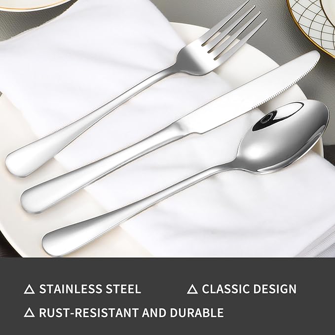 60-Piece Silverware Set with Steak Knives Stainless Steel Flatware Set - Image 5
