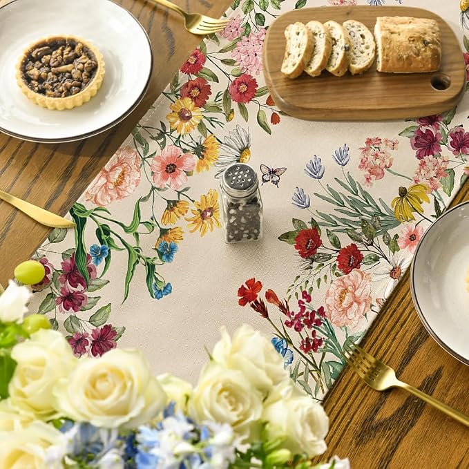 Artoid Mode Plants Floral Butterfly Valentine's Day Table Runner, Anniversary - Image 5