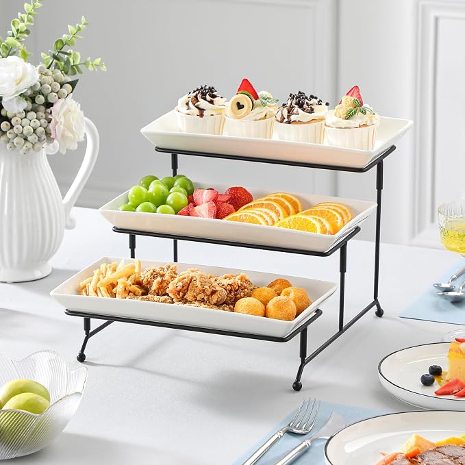 MALACASA 3 Tier Serving Trays for Party, Porcelain Serving Platters and Trays - Image 8
