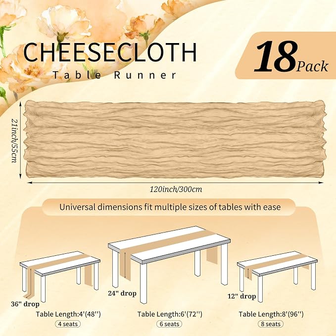 18 Pack Cheesecloth Table Runner 10FT Nude Table Runner Boho Gauze Cheese Cloth - Image 2