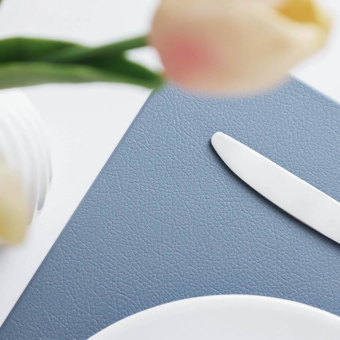 Vinjiasin Placemats Set of 4 Blue Leather Place Mats - Image 4