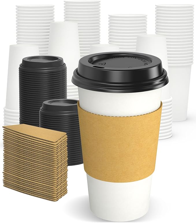 Dealusy 100 Pack 16 oz Disposable Coffee Cups by Dealusy