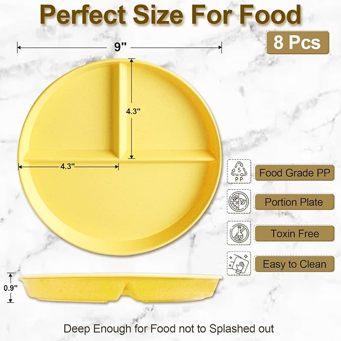 Divided Plates for Adults, Unbreakable Portion Control Plate Sectioned - Image 6