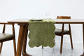 100% Natural Linen Rustic Scalloped Embroidery Table Runner 48 Inches, Linen by AORISSI
